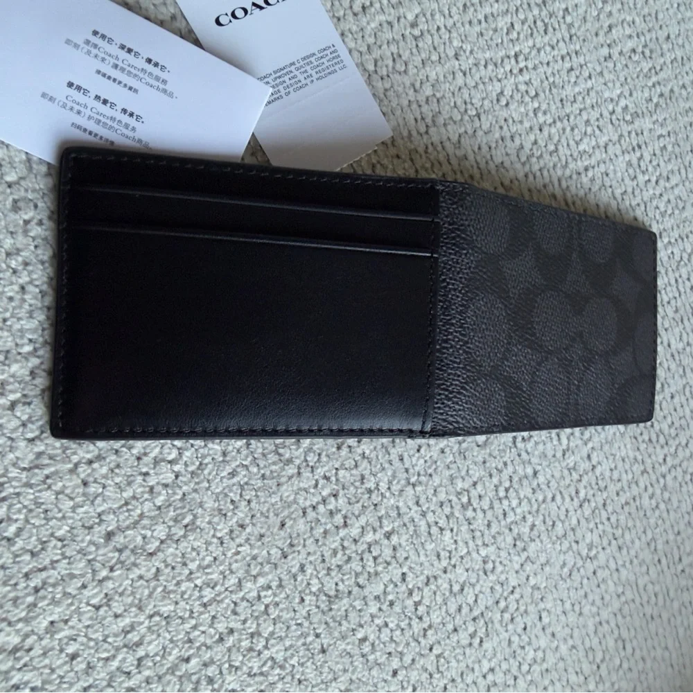 Coach Signature Compact Wallet Black - Picture 2 of 6